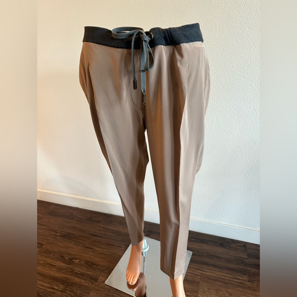 Brunello Cucinelli Taupe and Charcoal Joggers silk